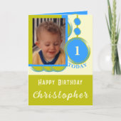 1. Geburtstag hinzufügen Name Foto blau grün Karte (Vorderseite)