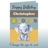 1. Geburtstag hinzufügen Name Junge niedlichen Ele Karte