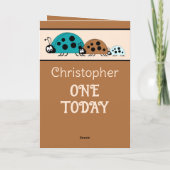 1. Geburtstag hinzufügen Namen ladybugs türkis bra Karte (Rückseite)