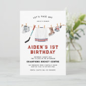 1. Geburtstag | Hockey Birthday Party Einladung (Stehend Vorderseite)