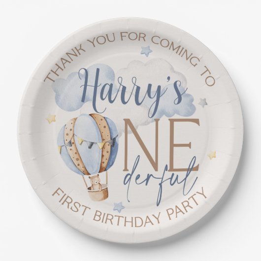 1. Geburtstag Hot Air Ballon Papierplatte Pappteller (Vorderseite)