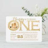 1. Geburtstag Imitate Gold Glitzer Ein Foto Einlad Einladung (Stehend Vorderseite)