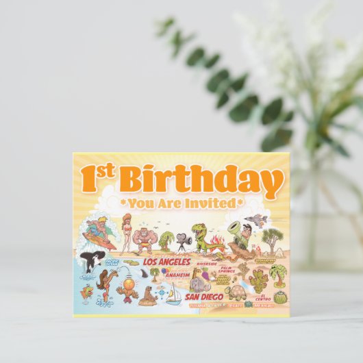 1. Geburtstag in SoCal Postkarte (Stehend Vorderseite)