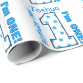 1. Geburtstag Individuelle Name Blue Stars Number  Geschenkpapier (Rolleneckpunkt)