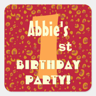 1. Geburtstag Individuelle Name Red Orange Confett Quadratischer Aufkleber