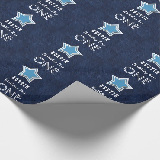 1. Geburtstag Junge ein Jahr alte Navy White Star  Geschenkpapier (Ecke)