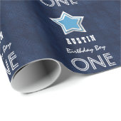 1. Geburtstag Junge ein Jahr alte Navy White Star  Geschenkpapier (Rolleneckpunkt)