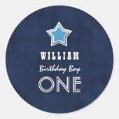 1. Geburtstag Junge ein Jahr alte Navy White Star  Runder Aufkleber (Vorderseite)