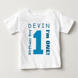1. Geburtstag Junge ein Jahr Weiß blaue Zahl V01S Baby T-shirt