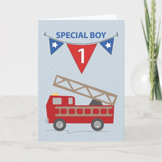 1 Geburtstag Junge Firetruck Karte Zazzle De