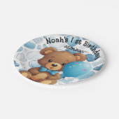 1. Geburtstag Junge Individuelle Name Pappteller (Schrägansicht)