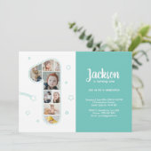 1. Geburtstag Junge Nr. 1 Custom Foto Collage Einladung (Stehend Vorderseite)