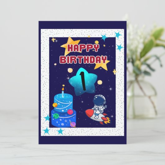 1. Geburtstag - Junge Welt - Einladung (Stehend Vorderseite)