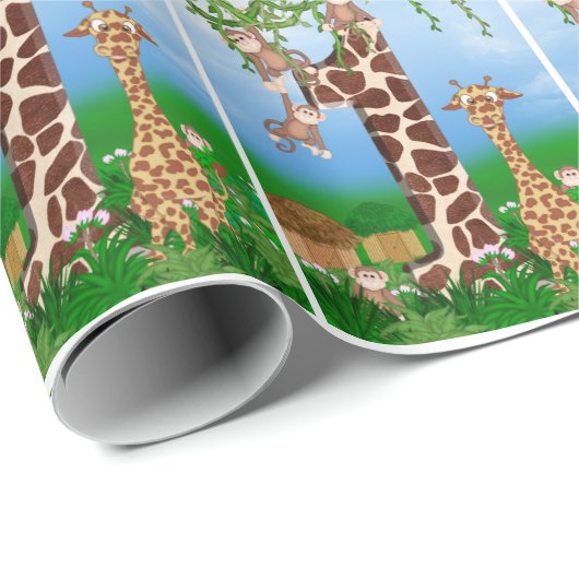 1. Geburtstag Jungle Tiere Geschenkpapier (Rolleneckpunkt)