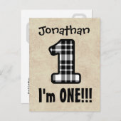 1. Geburtstag Karierte Nummer A07G Ankündigungspostkarte (Vorne/Hinten)