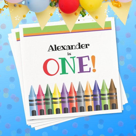 1. Geburtstag Kinder Crayon Green Orange Blue Part Serviette