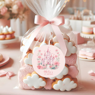 1. Geburtstag Kleine Mädchen Rosa Schloss Prinzess Runder Aufkleber