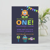 1. Geburtstag Kleine Monsterjunge Party Einladung (Stehend Vorderseite)