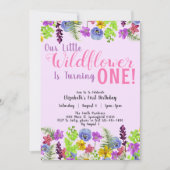 1. Geburtstag Kleine Wildblume Lila Blumenmädchen Einladung (Vorderseite)