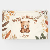 1. Geburtstag Kleiner Bär Herbst Wald Baby Tier Banner (Horizontal)