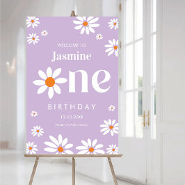 1. Geburtstag Lavender Groovy Daisy Florals Empfan Poster