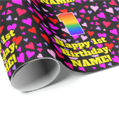 1. Geburtstag: Liebesherz-Muster, Regenbogen # 1 Geschenkpapier (Rolleneckpunkt)