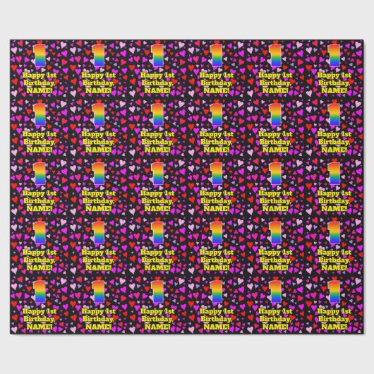 1. Geburtstag: Liebesherz-Muster, Regenbogen # 1 Geschenkpapier (Saum)