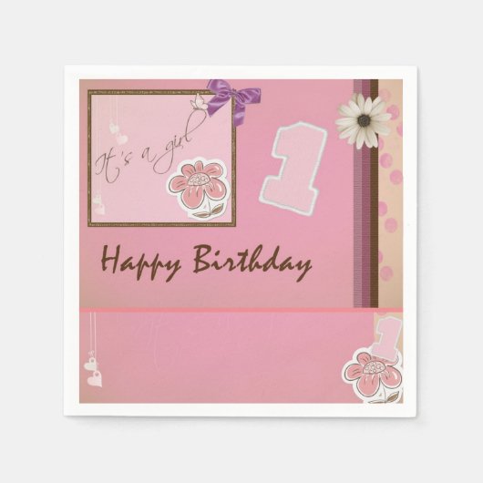 1. Geburtstag Little Girl Paper Napkin Serviette (Vorderseite)