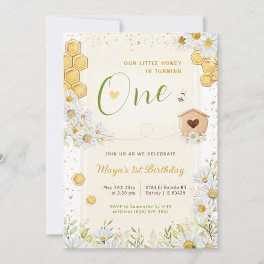 1. Geburtstag Little Honey Sweety Bee Girl's First Einladung (Vorderseite)