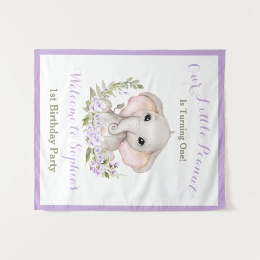 1. Geburtstag Mädchen Elefant Begrüßungsband Wandteppich (Vorderseite (Horizontal))