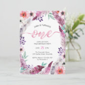 1. Geburtstag Mädchen-Geburtstag Boho Einladung (Stehend Vorderseite)