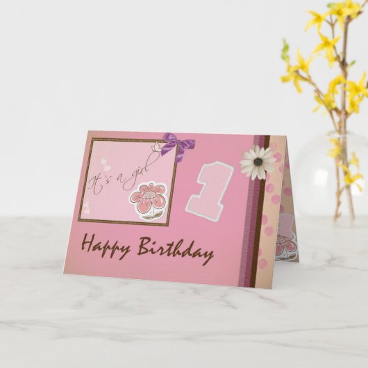 1. Geburtstag - Mädchen Karte (Gelbe Blume)