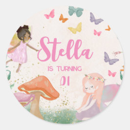 1. Geburtstag Magische Fairy Floral Garden Pixie Runder Aufkleber