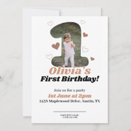 1. Geburtstag Minimalistisch Beige Teddy Heart Dankeskarte