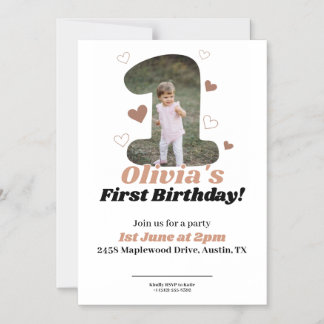 1. Geburtstag Minimalistisch Beige Teddy Heart Magneteinladung