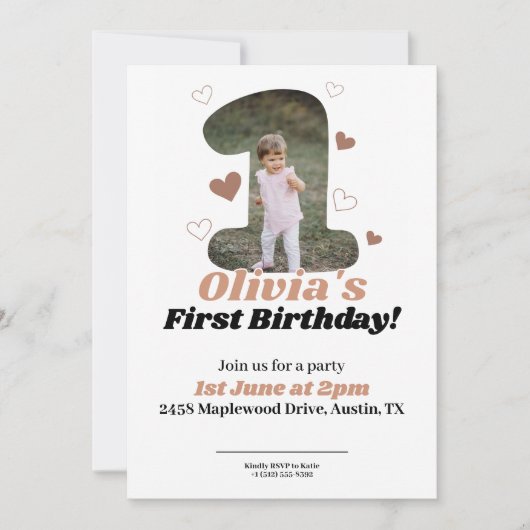 1. Geburtstag Minimalistisch Beige Teddy Heart Save The Date (Vorderseite)