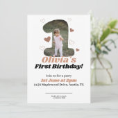 1. Geburtstag Minimalistisch Beige Teddy Heart Save The Date (Stehend Vorderseite)