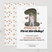 1. Geburtstag Minimalistisch Beige Teddy Heart Save The Date (Vorne/Hinten)