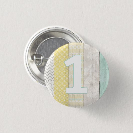 1. Geburtstag Mint & Gelb Rustikaler Holz-Geometri Button (Vorne & Hinten)