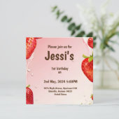 1. Geburtstag mit Erdbeersaft Save The Date (Stehend Vorderseite)