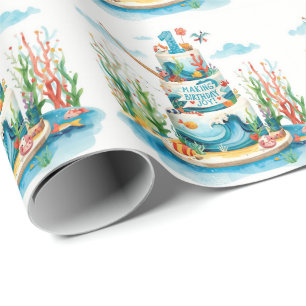 1. Geburtstag mit Kuchen angeln Geschenkpapier