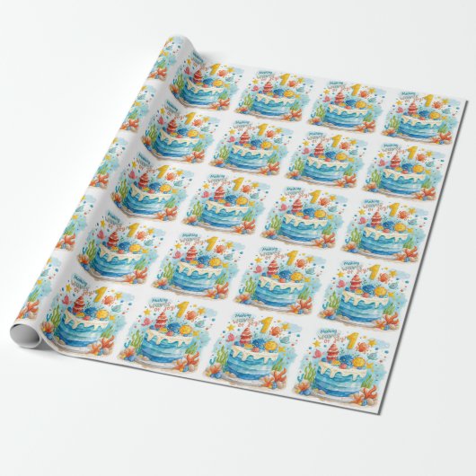 1. Geburtstag mit Kuchen angeln Geschenkpapier (Ungerollt)