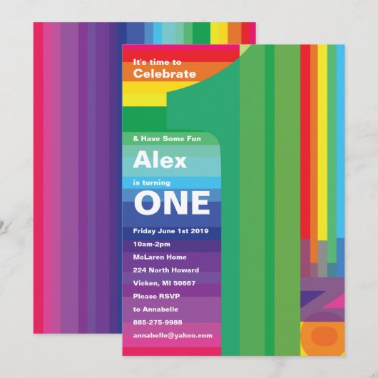 1. Geburtstag Mod Rainbow Einladungen (Vorne/Hinten)