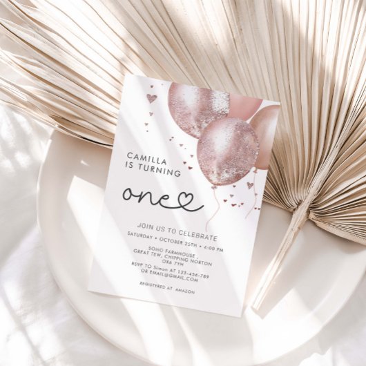 1. Geburtstag Modern Pink Balloon Girl Einladung