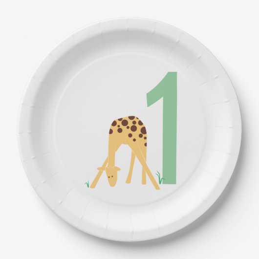 1. Geburtstag Moderne Gelbe Giraffe Pappteller (Vorderseite)