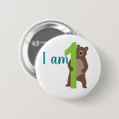 1. Geburtstag Moderner Brauner Bär Button (Vorne & Hinten)