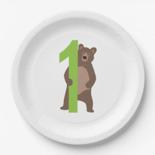 1. Geburtstag Moderner Brauner Bär Pappteller