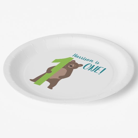 1. Geburtstag Moderner Minimaler Braunbär Pappteller (Schrägansicht)