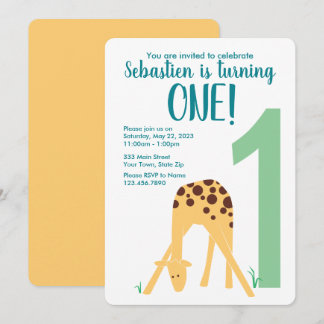 1. Geburtstag Modernes Gelbes Baby Giraffe Einladung