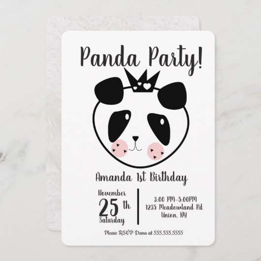 1. Geburtstag Modernes Niedliches Panda Einladung (Vorne/Hinten)